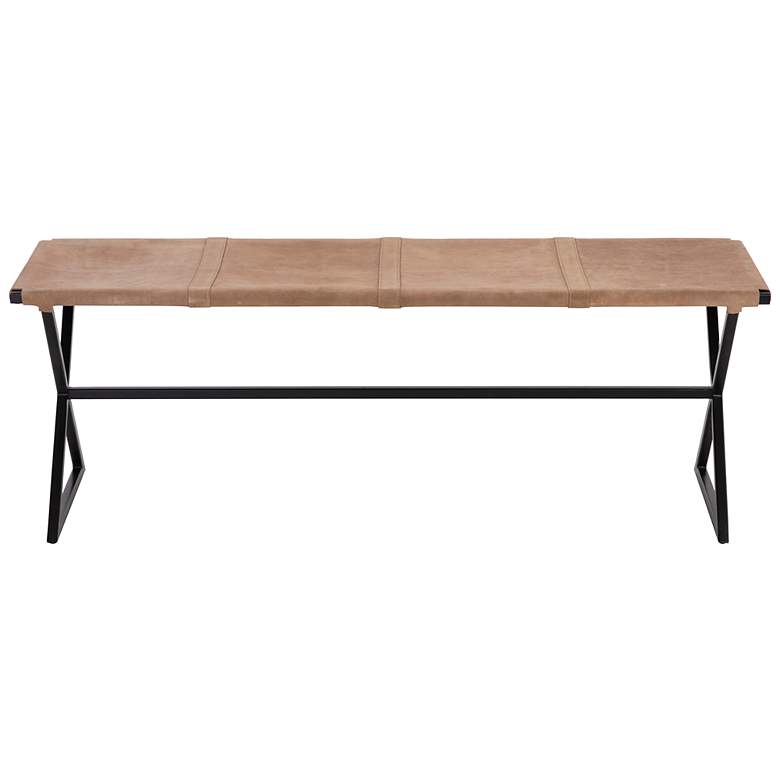 Image 2 Sunpan Elon Bench Suede Light Tan Leather more views