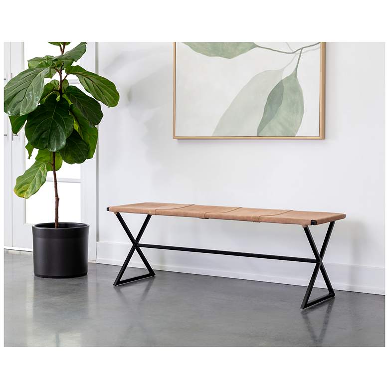 Image 4 Sunpan Elon Bench Suede Light Tan Leather more views