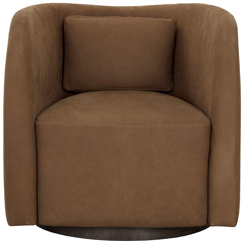 Image 2 Sunpan Emilie Swivel Lounge Chair Nubuck Caramel Leather more views