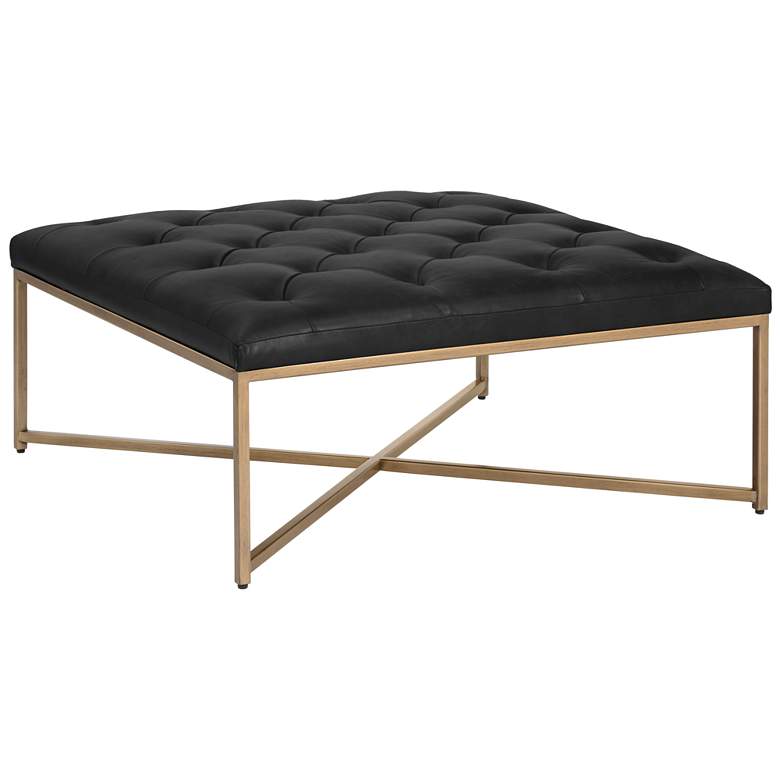 Image 1 Sunpan Endall Ottoman Antique Brass Vintage Black Night Leather