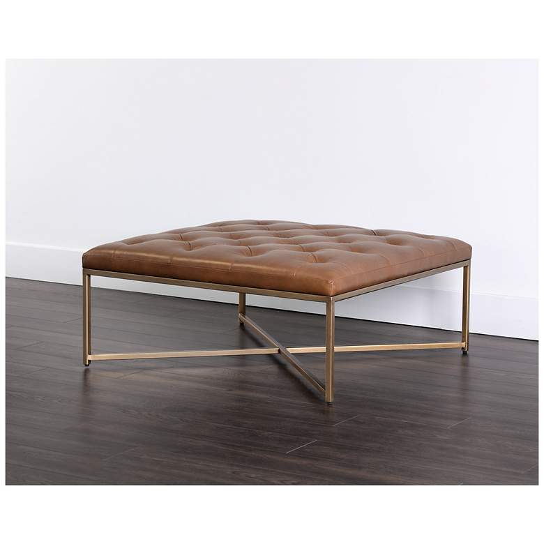 Image 3 Sunpan Endall Ottoman Antique Brass Vintage Camel Leather more views
