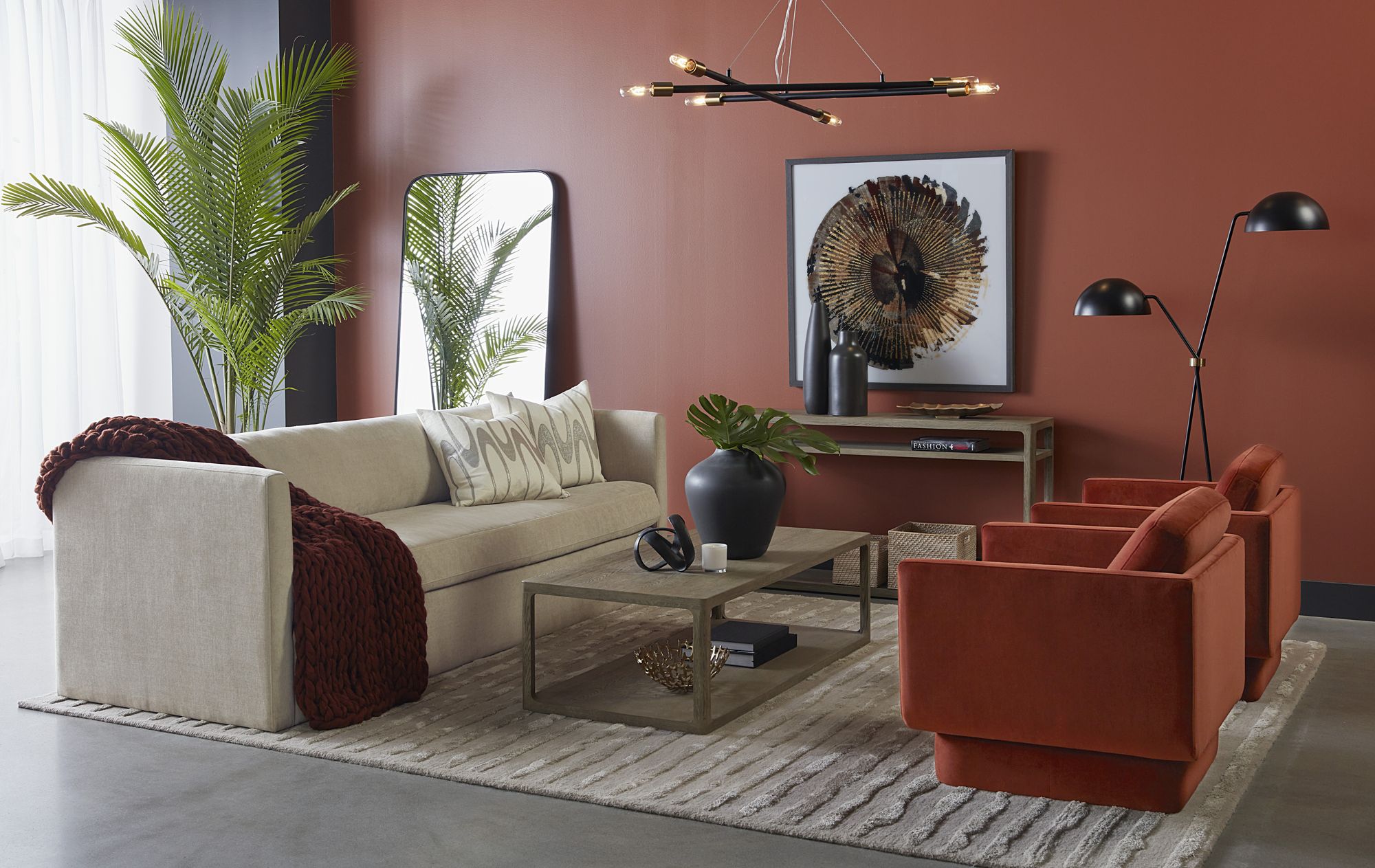 Sunpan Everton Meg 32" Wide Rust Fabric Modern Lounge Chair in scene