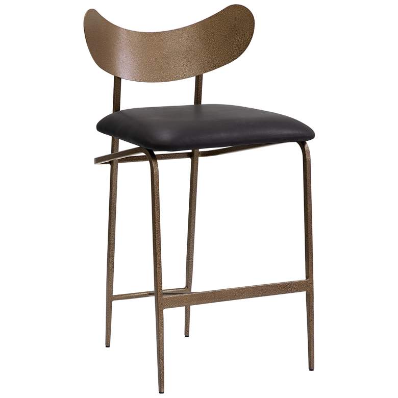 Image 1 Sunpan Gibbons Counter Stool Antique Brass Charcoal Black Leather