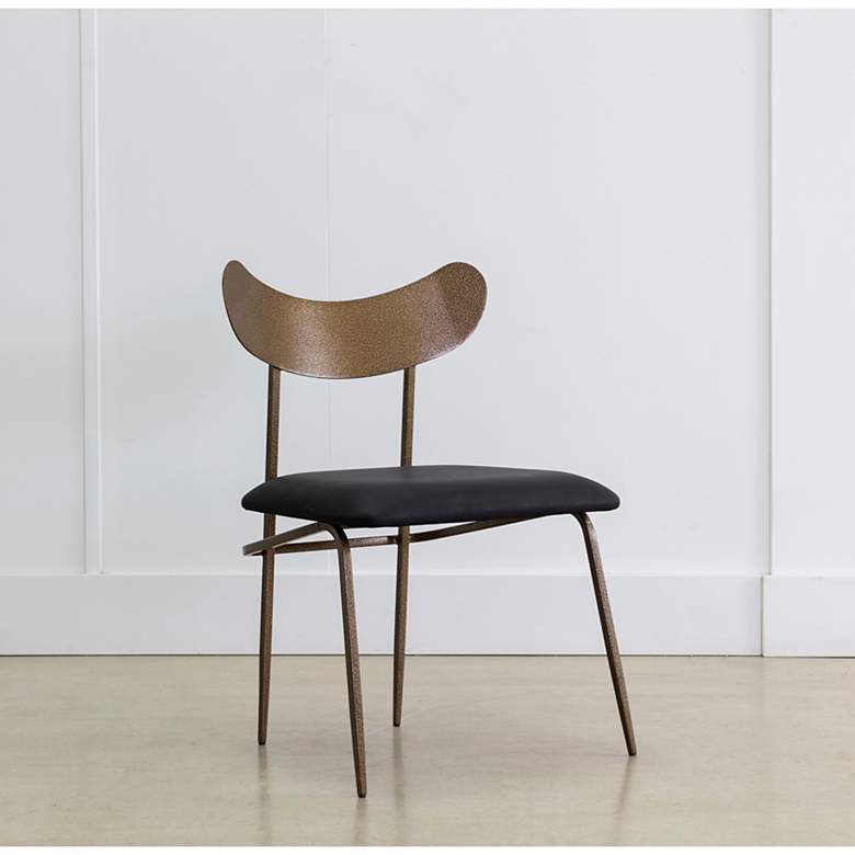Image 1 Sunpan Gibbons Dining Chair Antique Brass Charcoal Black Leather