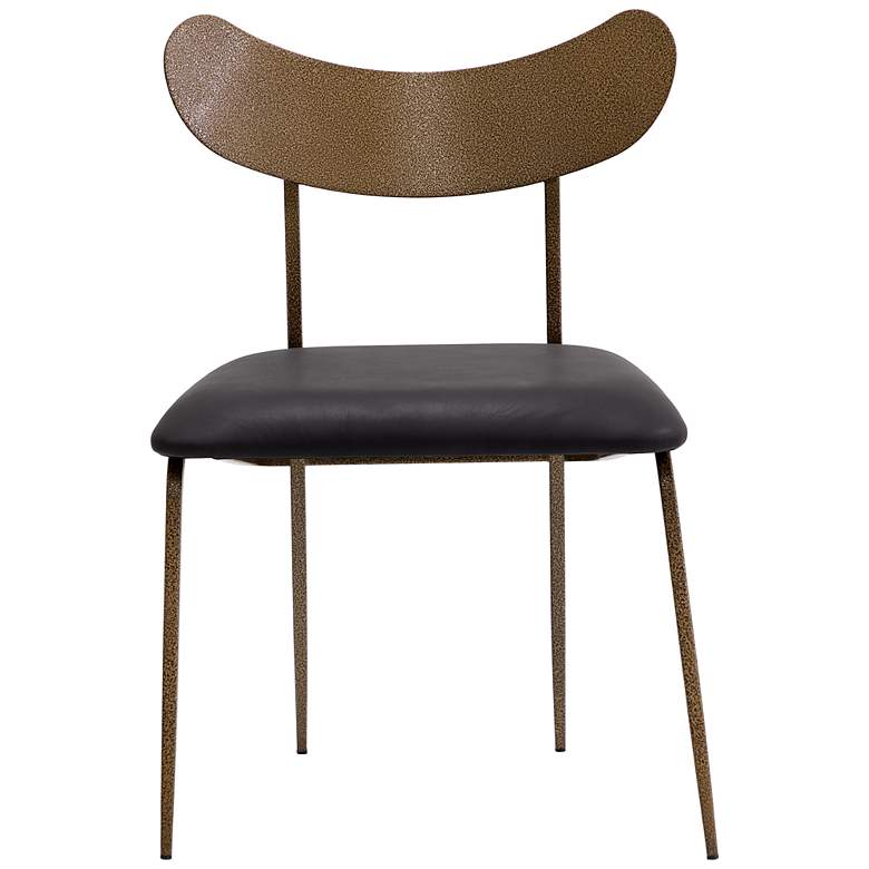 Image 3 Sunpan Gibbons Dining Chair Antique Brass Charcoal Black Leather more views