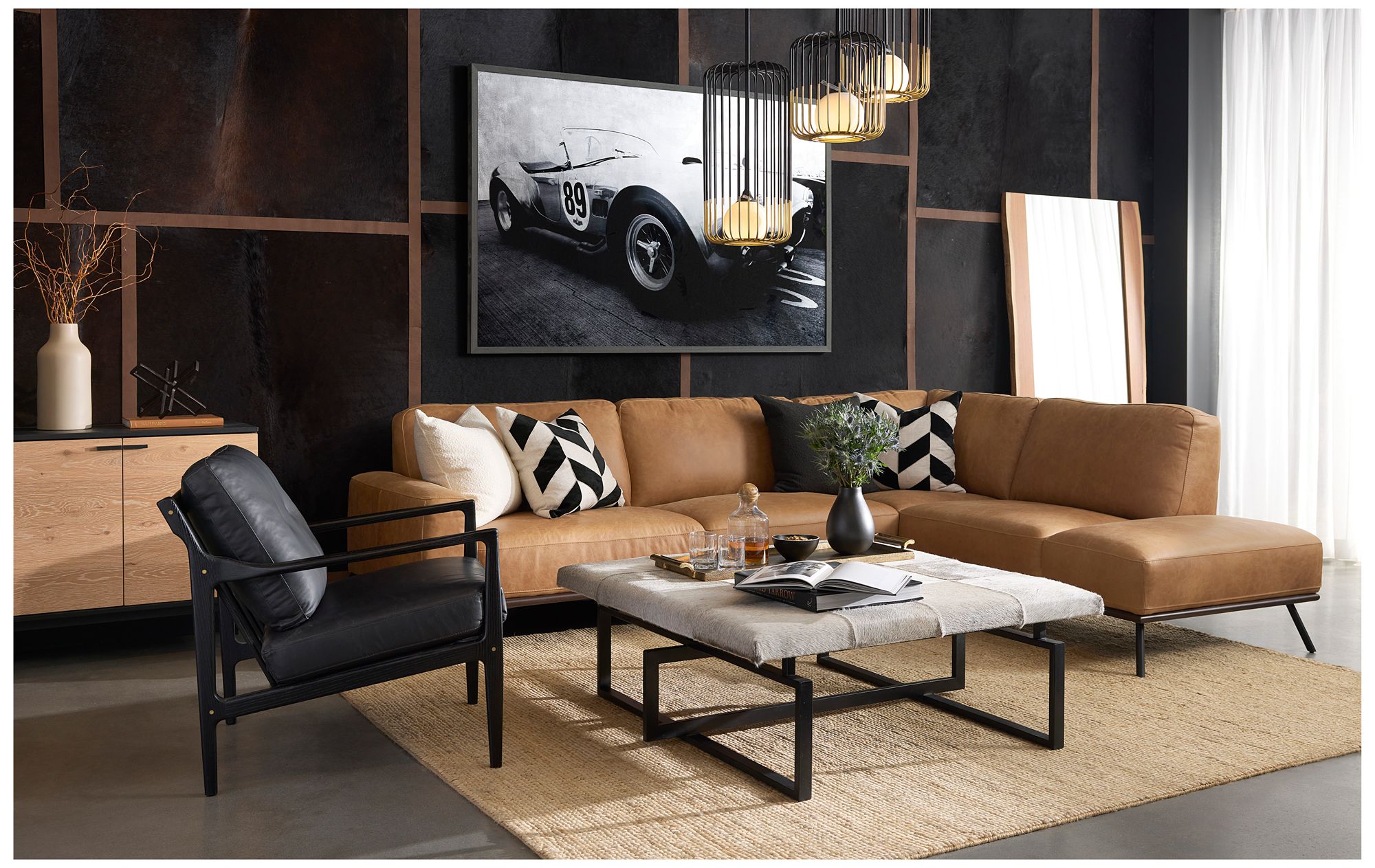 Sunpan Gilmore Lounge Chair Black Black Leather