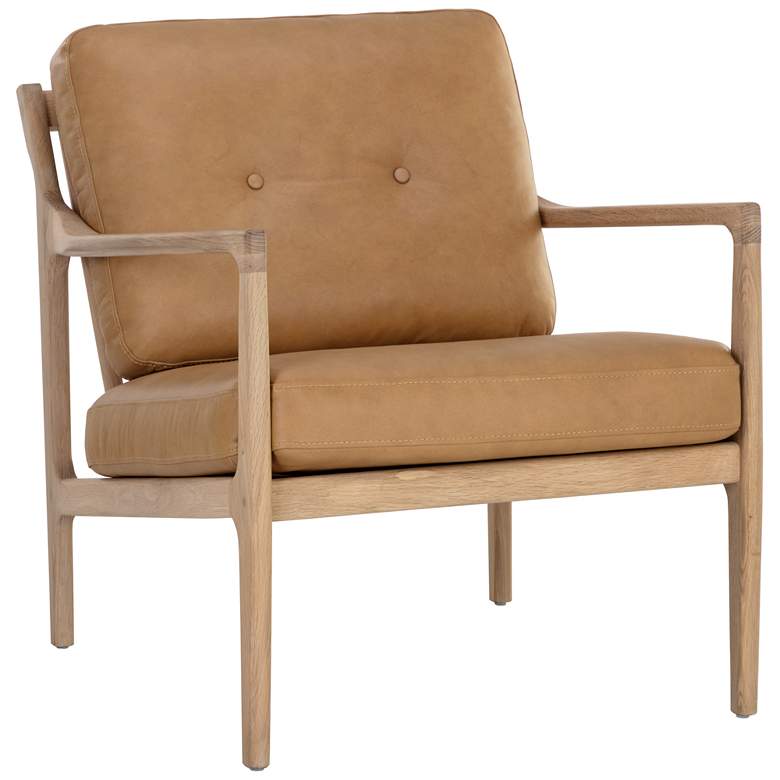 Image 2 Sunpan Gilmore Lounge Chair Light Oak Sahara Camel Leather
