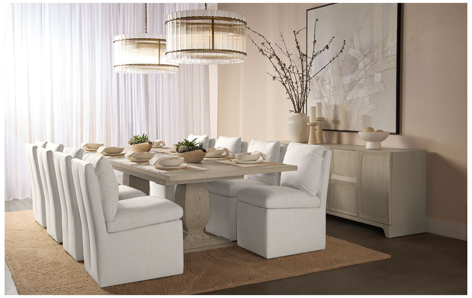 Sunpan Glenrose Wheeled Dining Chair Effie Linen