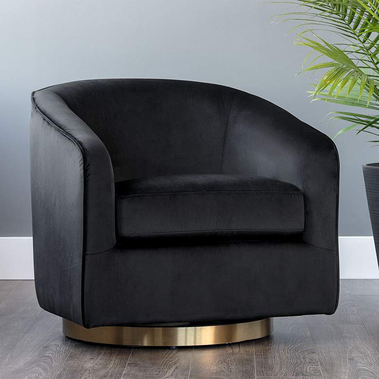 Image 1 Sunpan Hazel 30" Wide Black Sky Fabric Modern Swivel Armchair