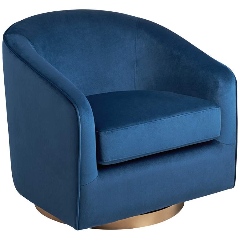Image 2 Sunpan Hazel 30" Wide Navy Sky Blue Velvet Swivel Armchair