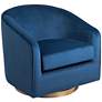 2_Sunpan Hazel 30" Wide Navy Sky Blue Velvet Swivel Armchair