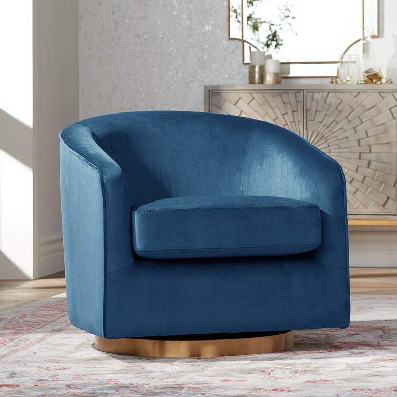 Image 1 Sunpan Hazel 30" Wide Navy Sky Blue Velvet Swivel Armchair
