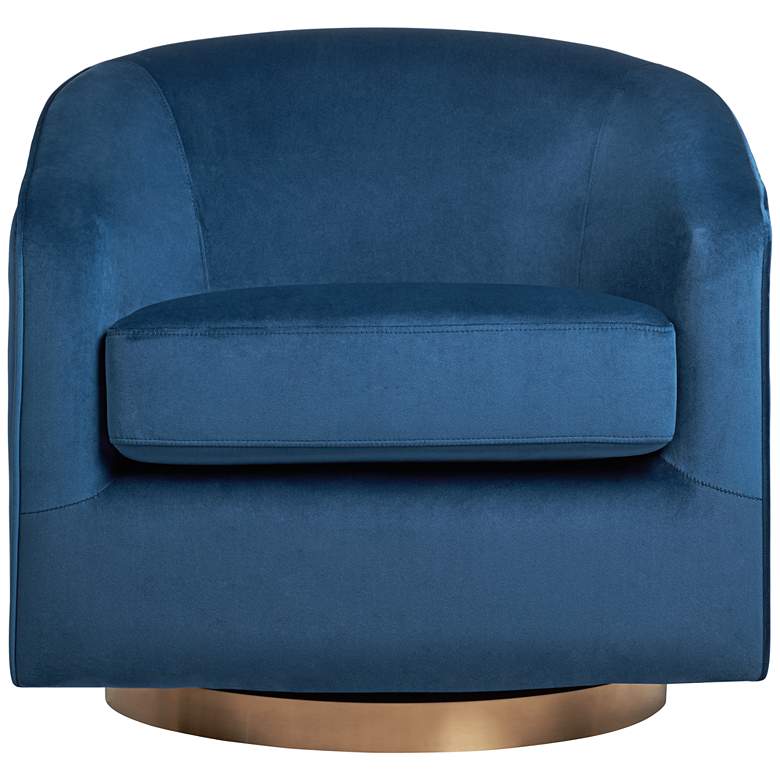 Image 6 Sunpan Hazel 30" Wide Navy Sky Blue Velvet Swivel Armchair more views