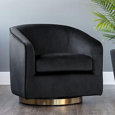 Sunpan Hazel 30" Wide Black Sky Fabric Modern Swivel Armchair