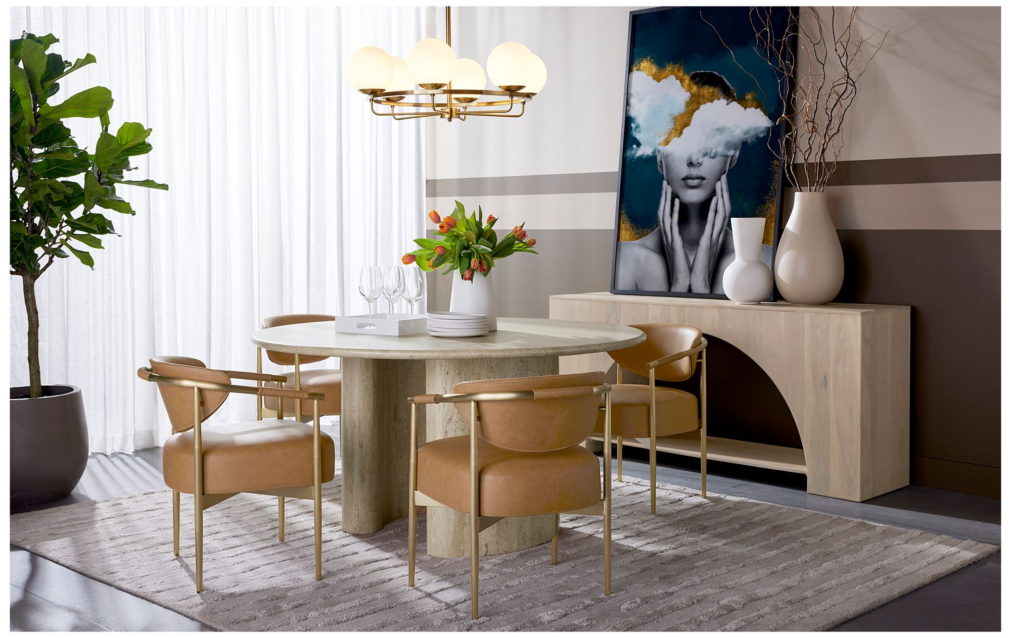 Sunpan Heloise Dining Armchair Milliken Cognac