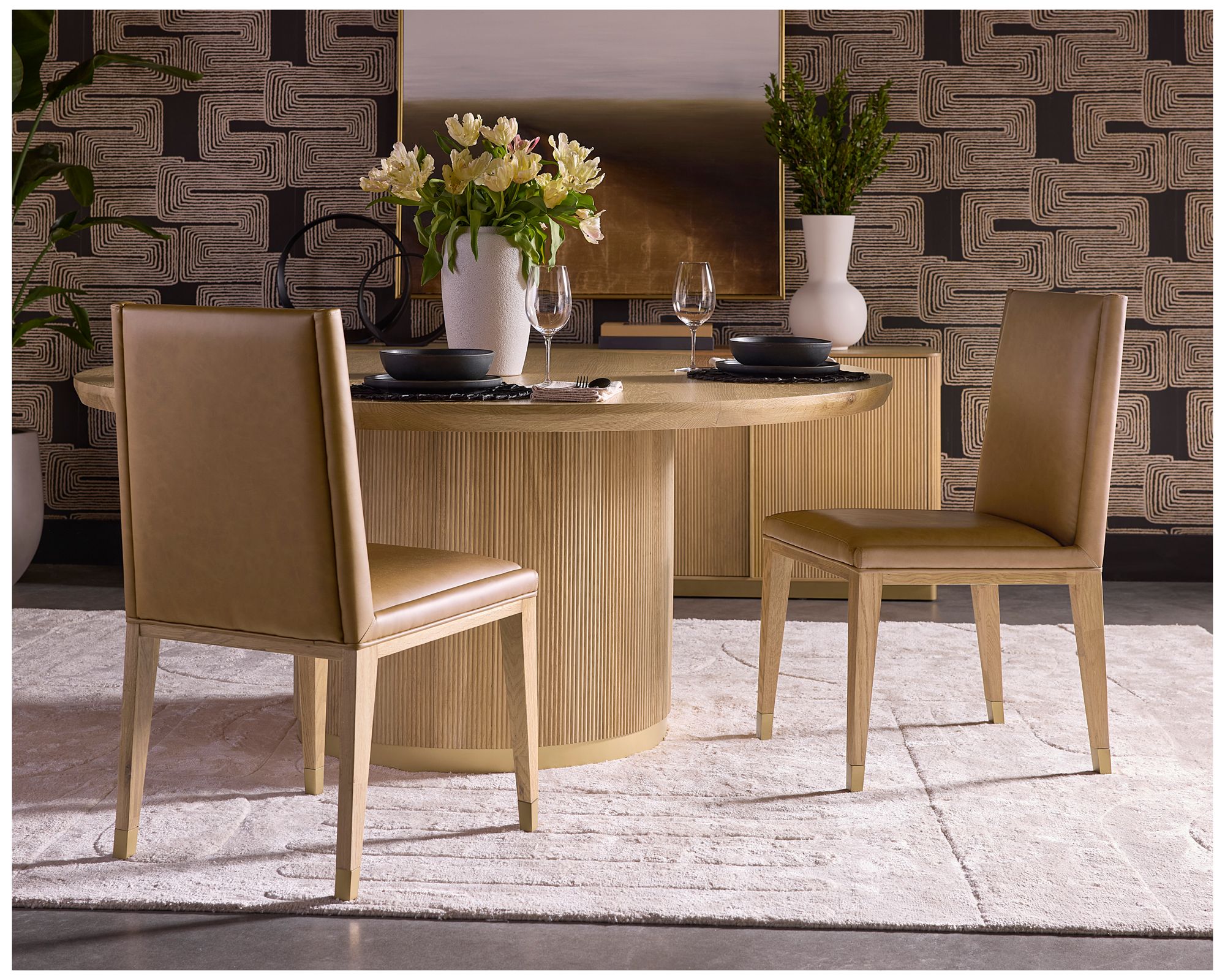 Sunpan Kalla Dining Chair Milliken Cognac Set of 2