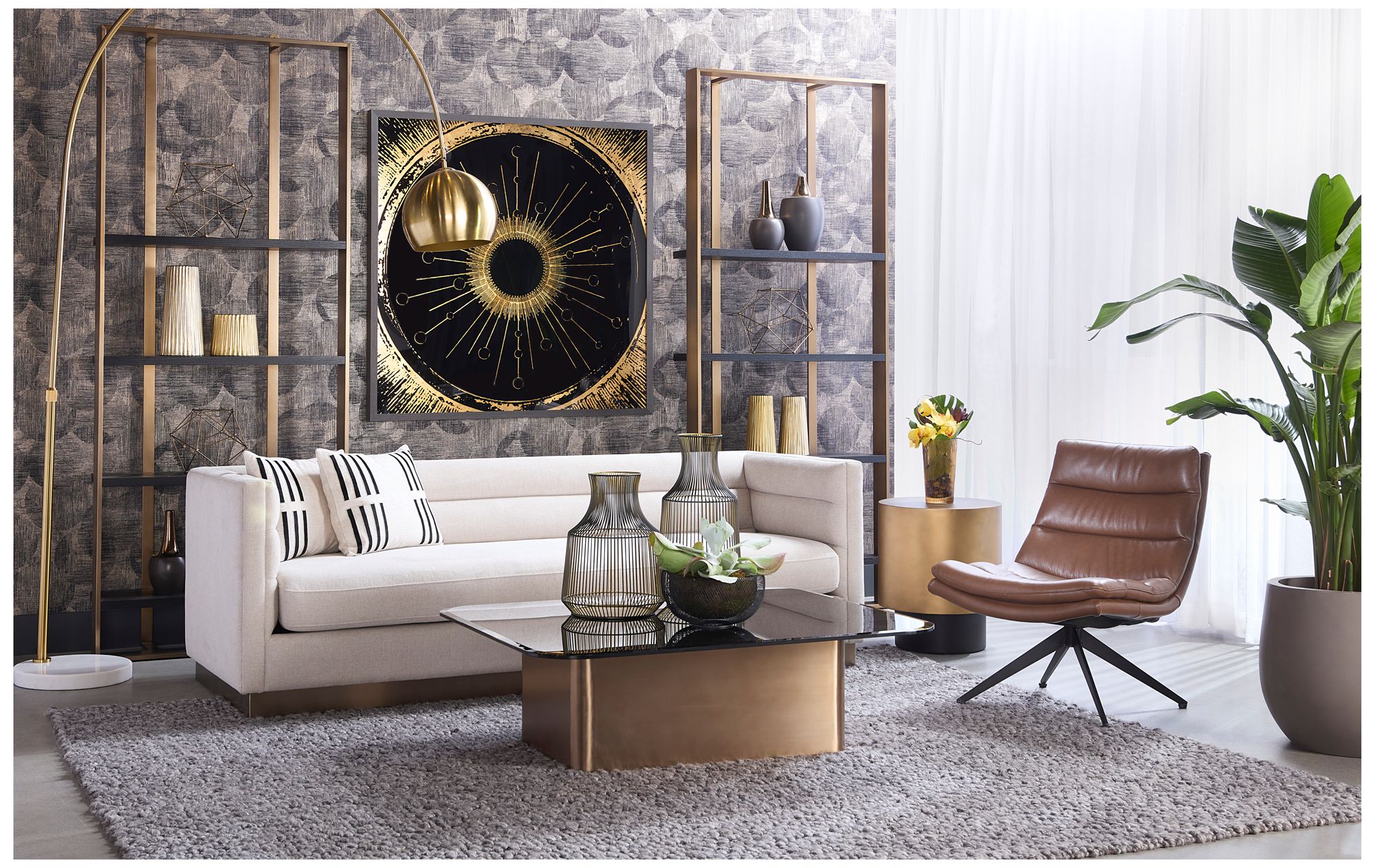 Sunpan Keller Swivel Lounge Chair Missouri Mahogany Leather