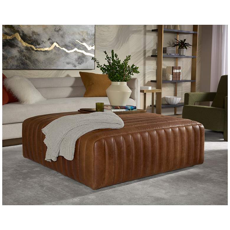 Image 4 Sunpan Lewin Ottoman Square Lucia Tobacco Leather more views
