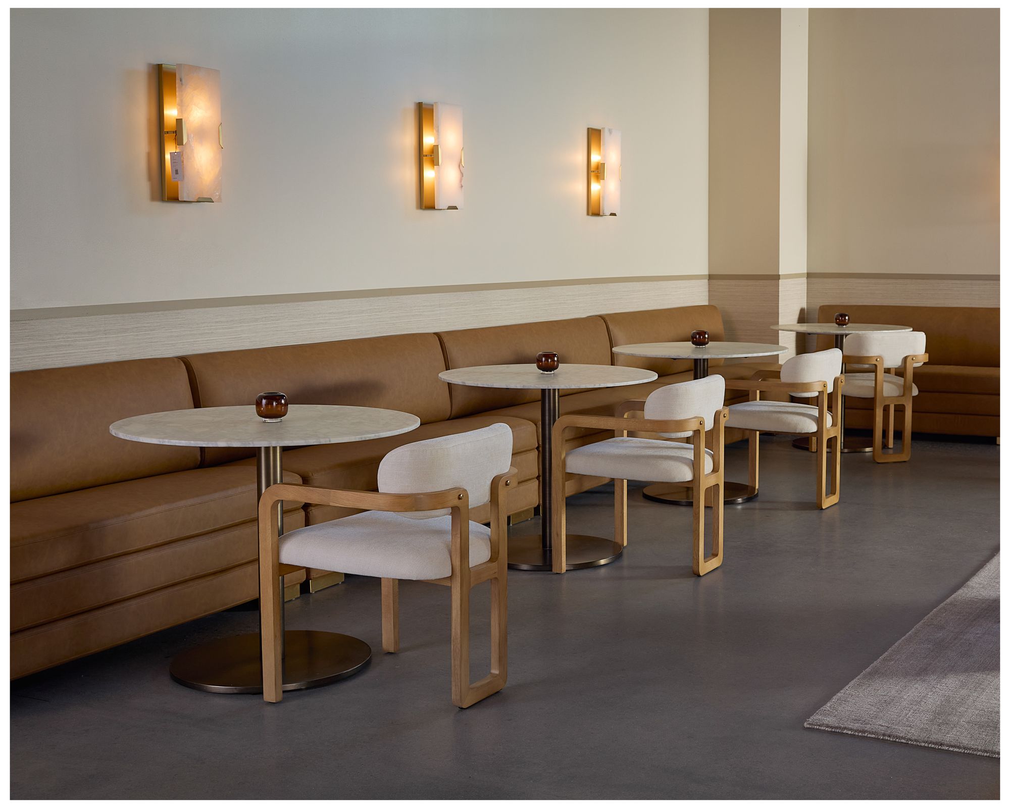 Sunpan Madrone Dining Armchair Rustic Oak Heather Ivory Tweed