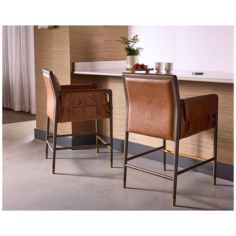 Image 2 Sunpan Mauti Counter Stool Brown Shalimar Tobacco Leather more views