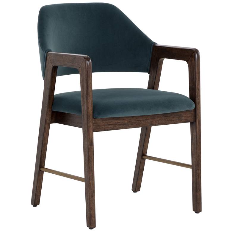 Image 1 Sunpan Milton Dining Armchair Smoke Acacia Meg Dusty Teal