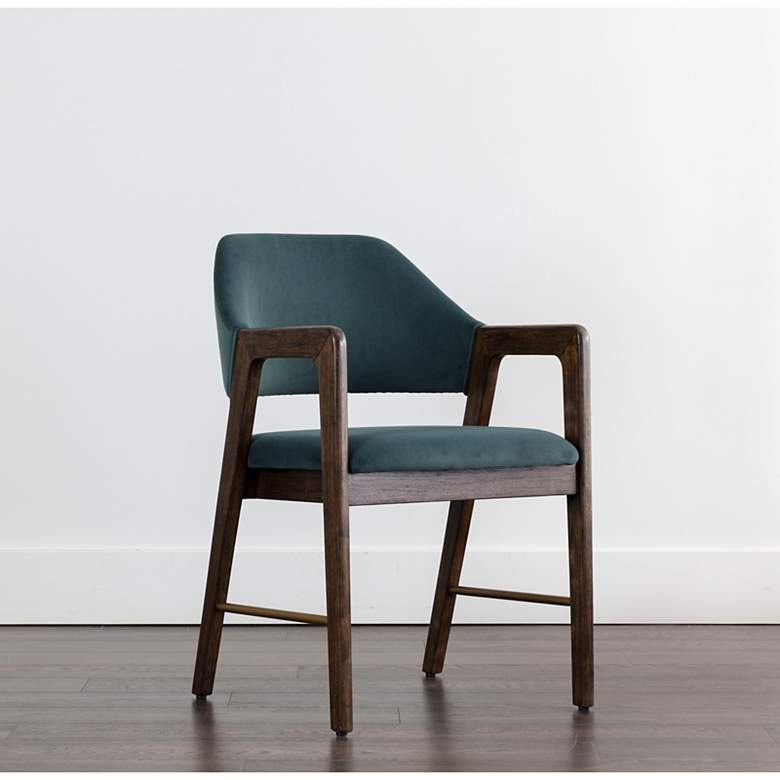 Image 1 Sunpan Milton Dining Armchair Smoke Acacia Meg Dusty Teal