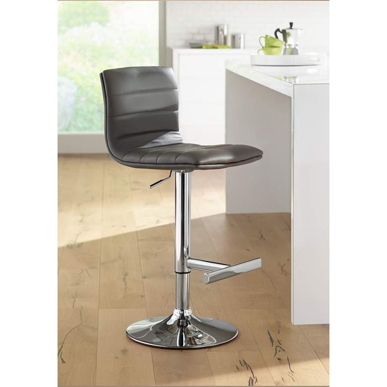 Image 2 Sunpan Modern Motivo Gray Faux Leather Adjustable Height Swivel Barstool