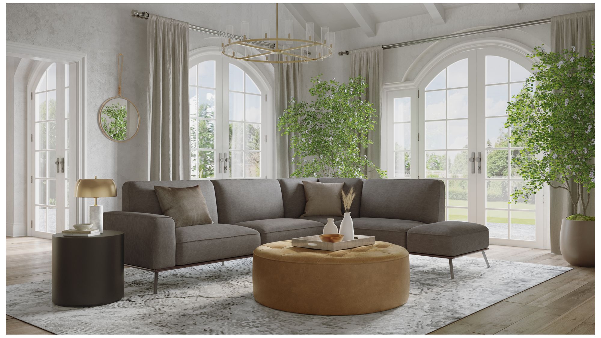 Sunpan Nilda Ottoman Camel Leather