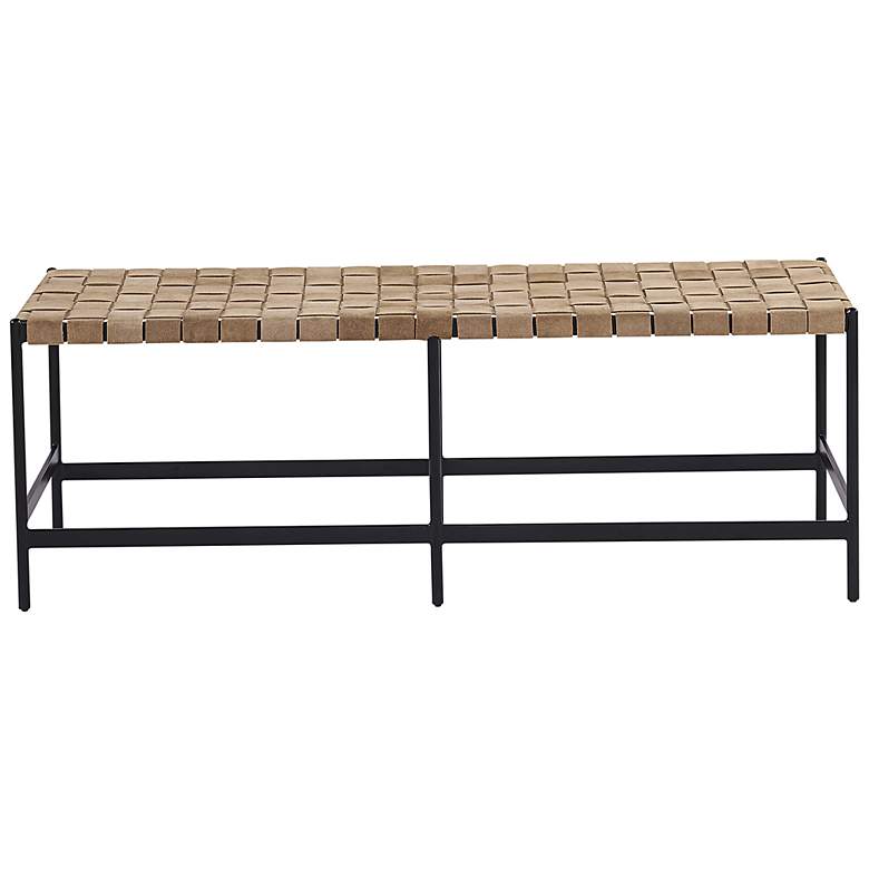 Image 2 Sunpan Omari Bench Suede Light Tan Leather more views