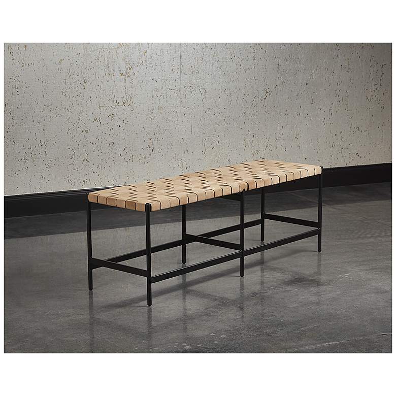Image 3 Sunpan Omari Bench Suede Light Tan Leather more views