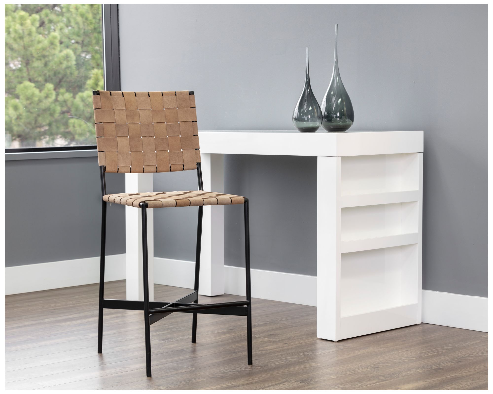 Image 7 Sunpan Omari Counter Stool Suede Light Tan Leather more views