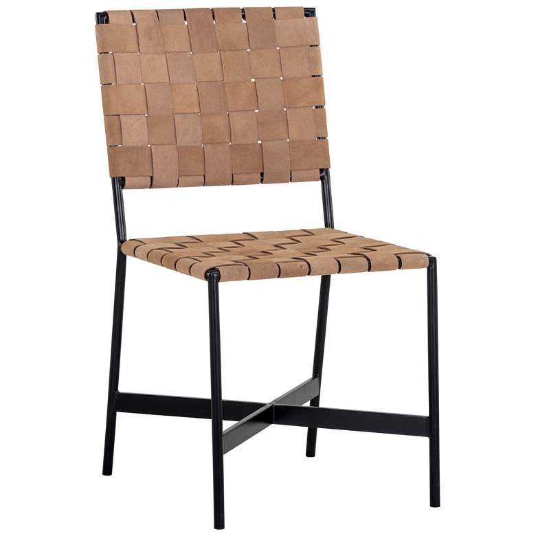 Image 1 Sunpan Omari Dining Chair Suede Light Tan Leather Set of 2