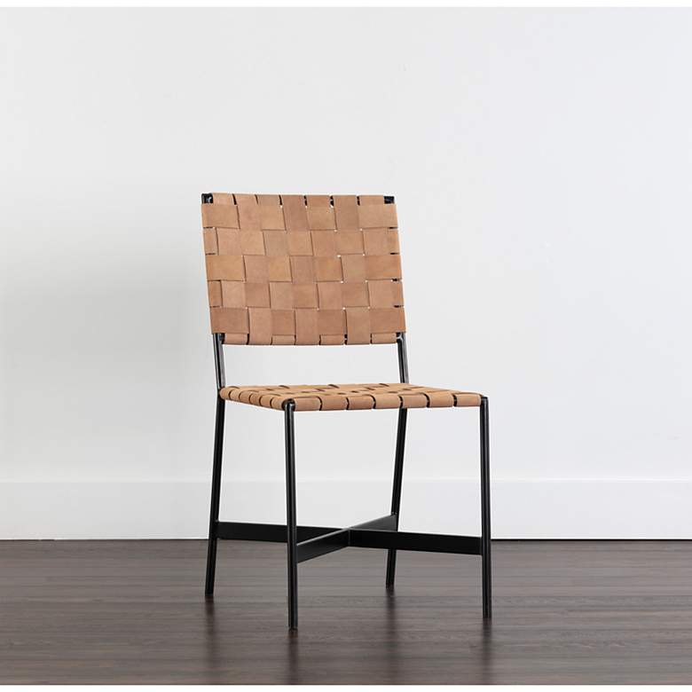 Image 1 Sunpan Omari Dining Chair Suede Light Tan Leather Set of 2