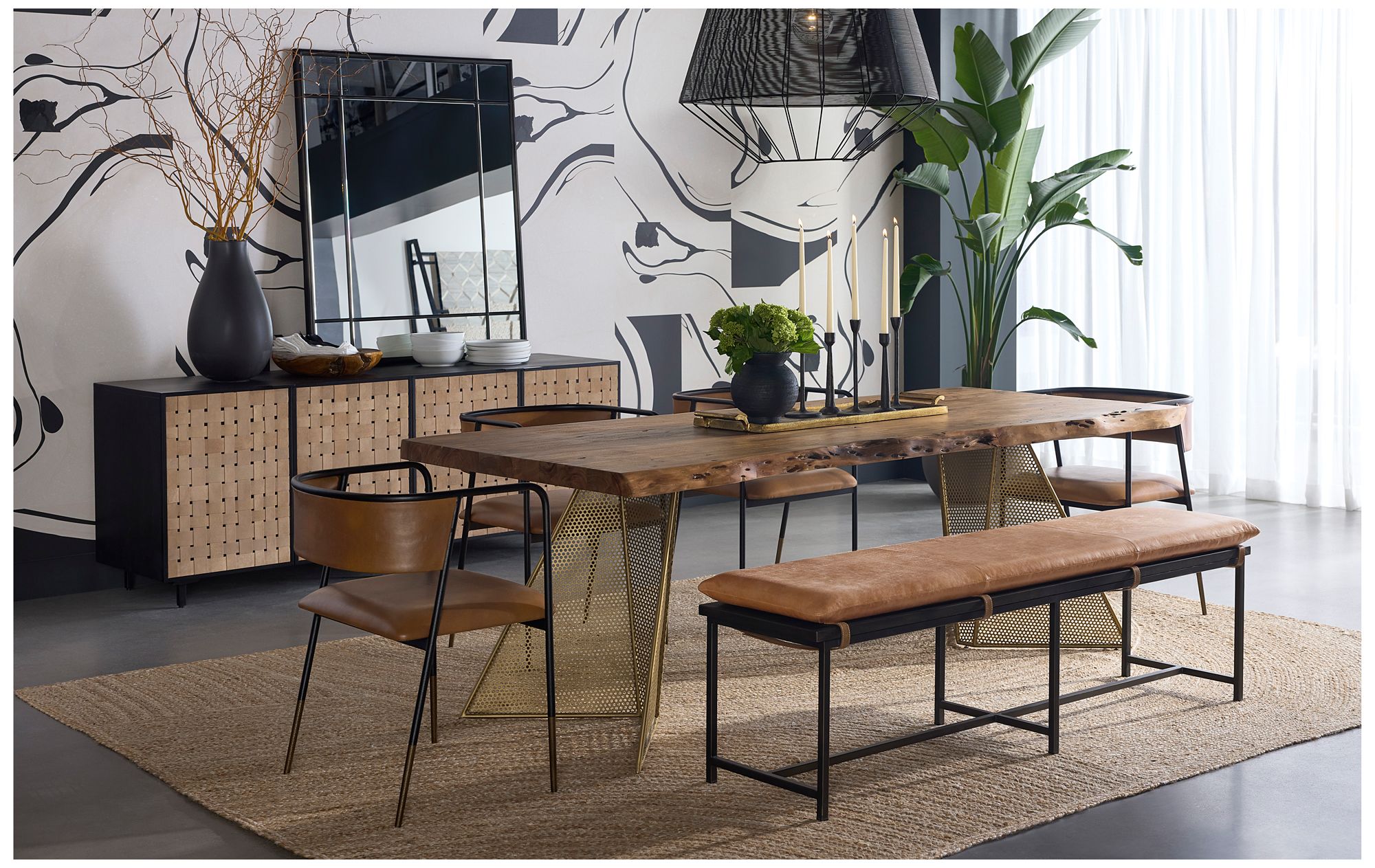 Sunpan Omari Sideboard Large Suede Light Tan Leather