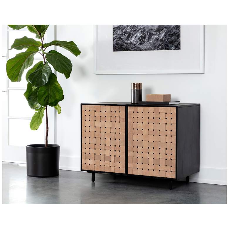 Image 5 Sunpan Omari Sideboard Small Suede Light Tan Leather more views