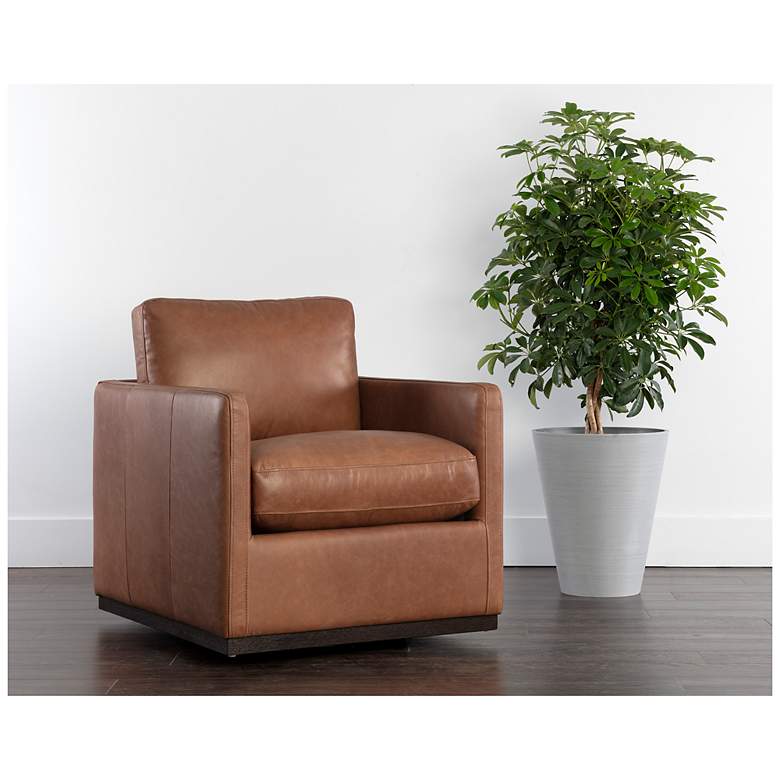 Image 1 Sunpan Portman Swivel Lounge Chair Marseille Camel Leather