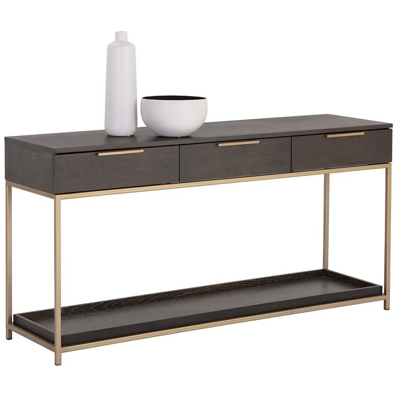 Image 1 Sunpan Rebel Console Table With Drawers Gold Charcoal Gray