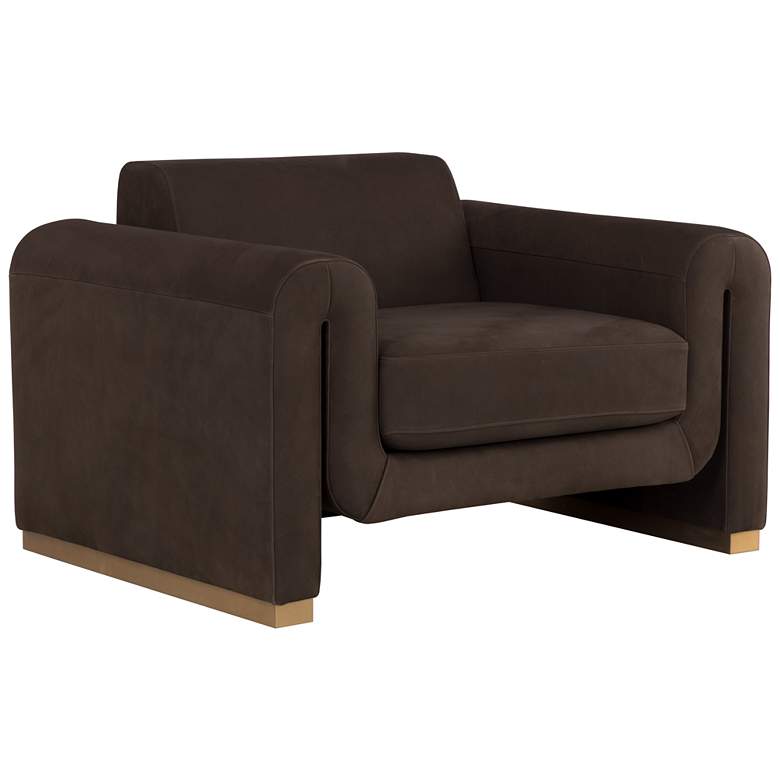 Image 1 Sunpan Romer Armchair Brushed Gold Nubuck Cocoa Leather