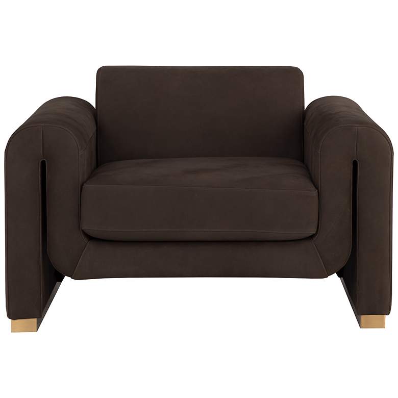 Image 2 Sunpan Romer Armchair Brushed Gold Nubuck Cocoa Leather more views