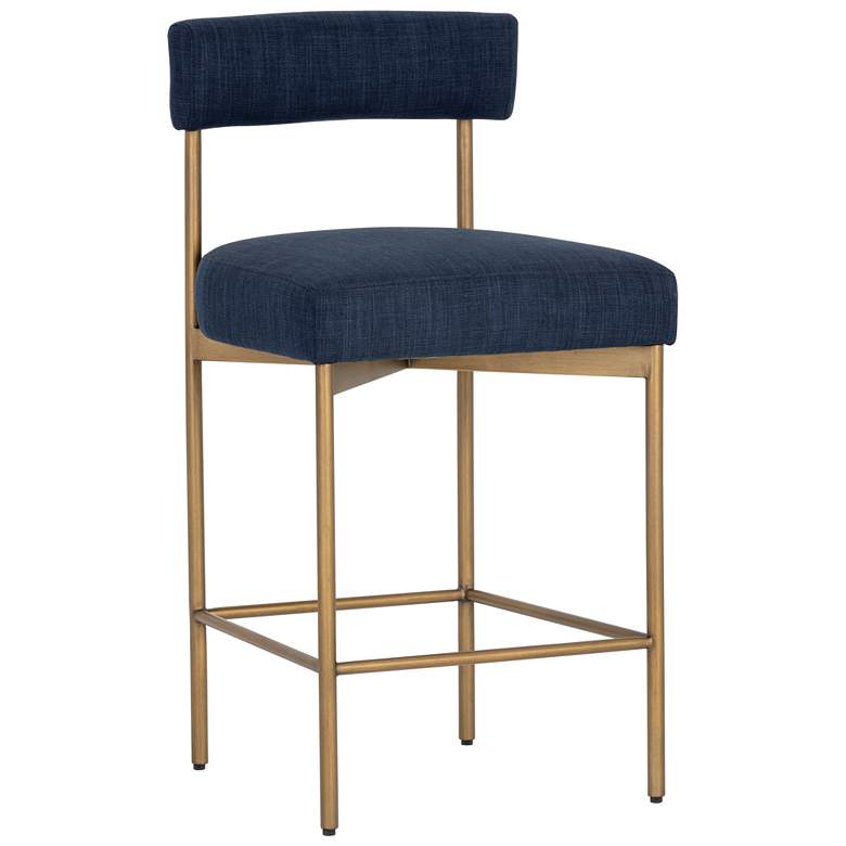 Image 1 Sunpan Seneca Counter Stool Antique Brass Arena Navy