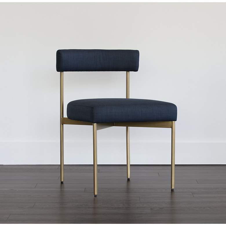 Image 1 Sunpan Seneca Dining Chair Antique Brass Arena Navy Set of 2