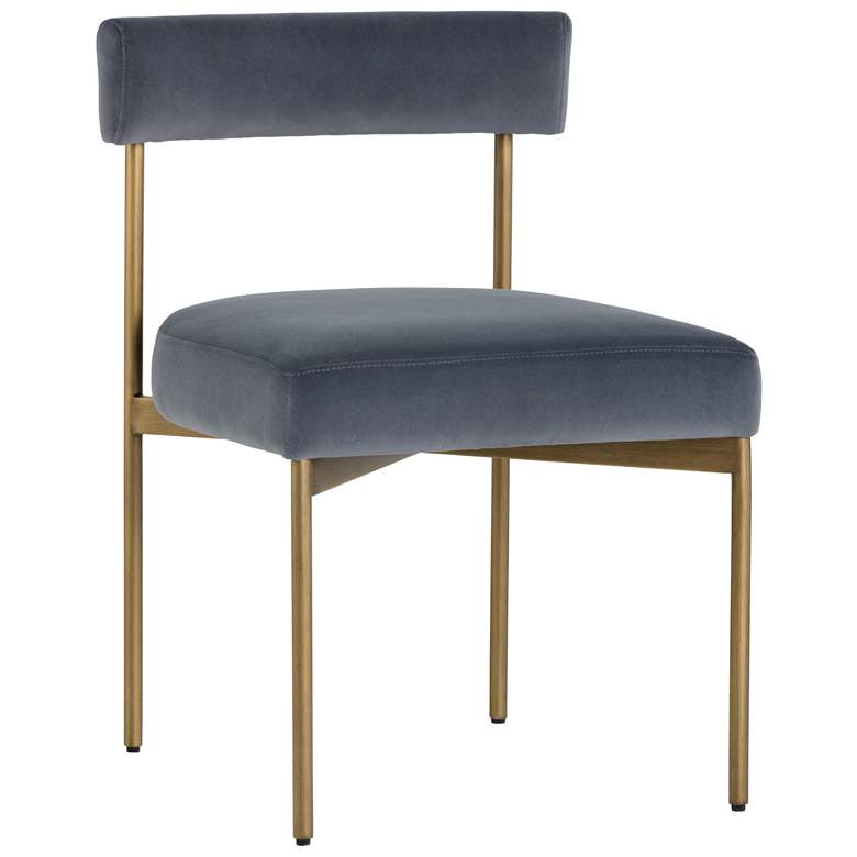 Image 1 Sunpan Seneca Dining Chair Antique Brass Velvet Slate Set of 2
