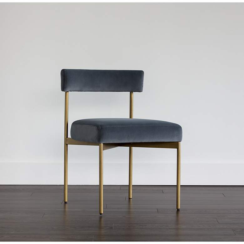 Image 1 Sunpan Seneca Dining Chair Antique Brass Velvet Slate Set of 2