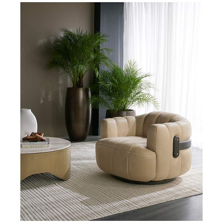 Image 6 Sunpan Tadeo Swivel Armchair Dark Brown Sahara Sand Leather more views