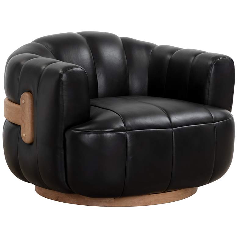 Image 1 Sunpan Tadeo Swivel Armchair Rustic Oak Vintage Black Night Leather