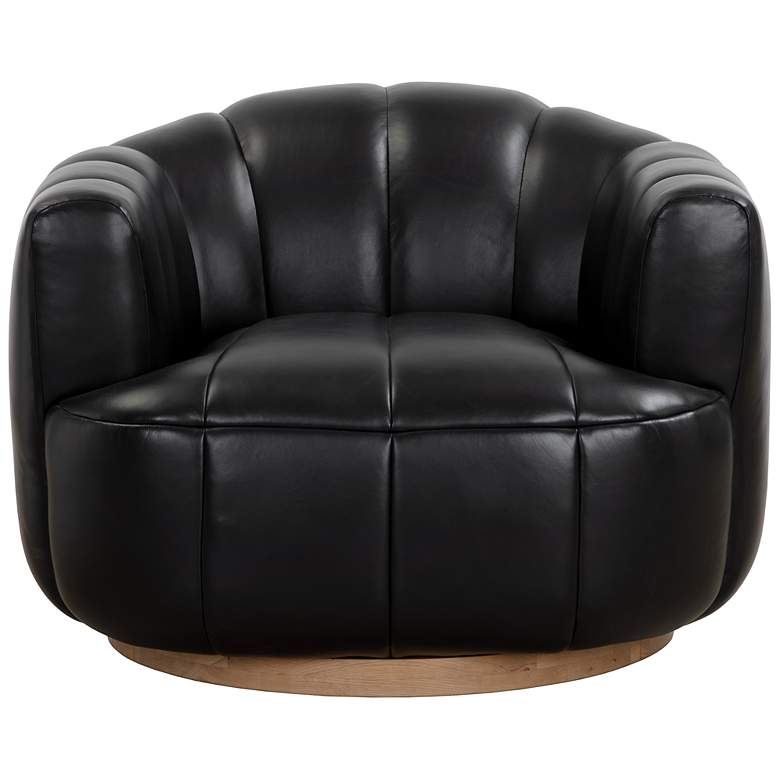 Image 2 Sunpan Tadeo Swivel Armchair Rustic Oak Vintage Black Night Leather more views
