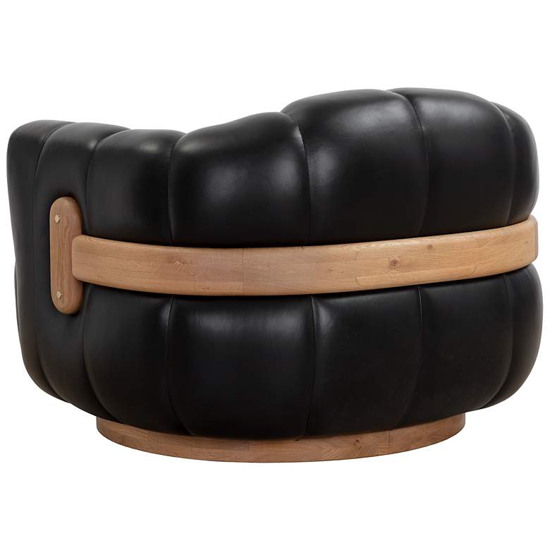 Image 4 Sunpan Tadeo Swivel Armchair Rustic Oak Vintage Black Night Leather more views