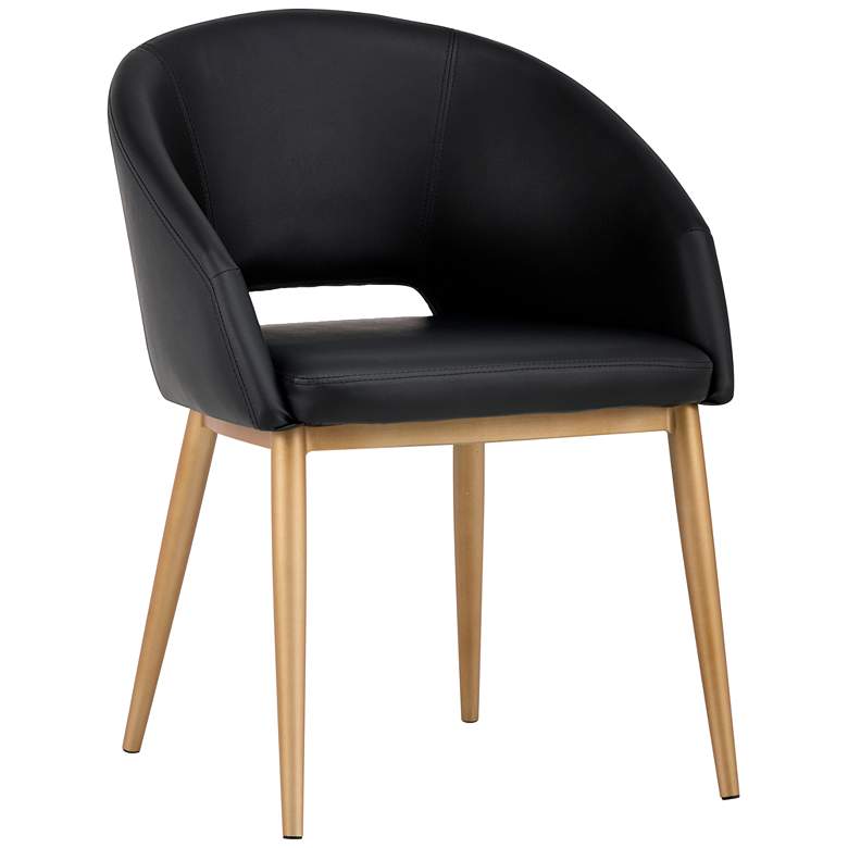 Image 2 Sunpan Thatcher Black Faux Leather Antique Brass Modern Dining Chair