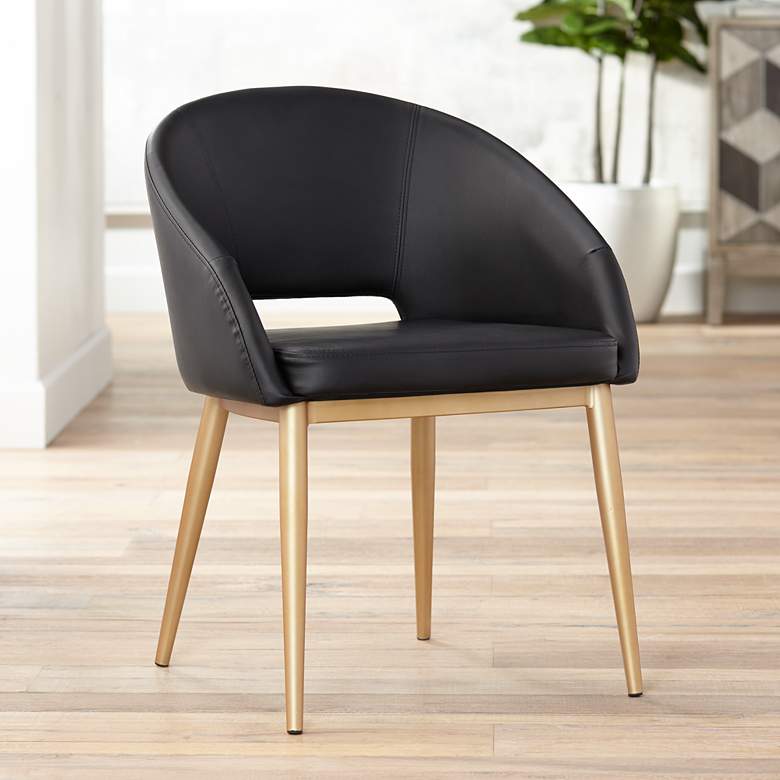 Image 1 Sunpan Thatcher Black Faux Leather Antique Brass Modern Dining Chair