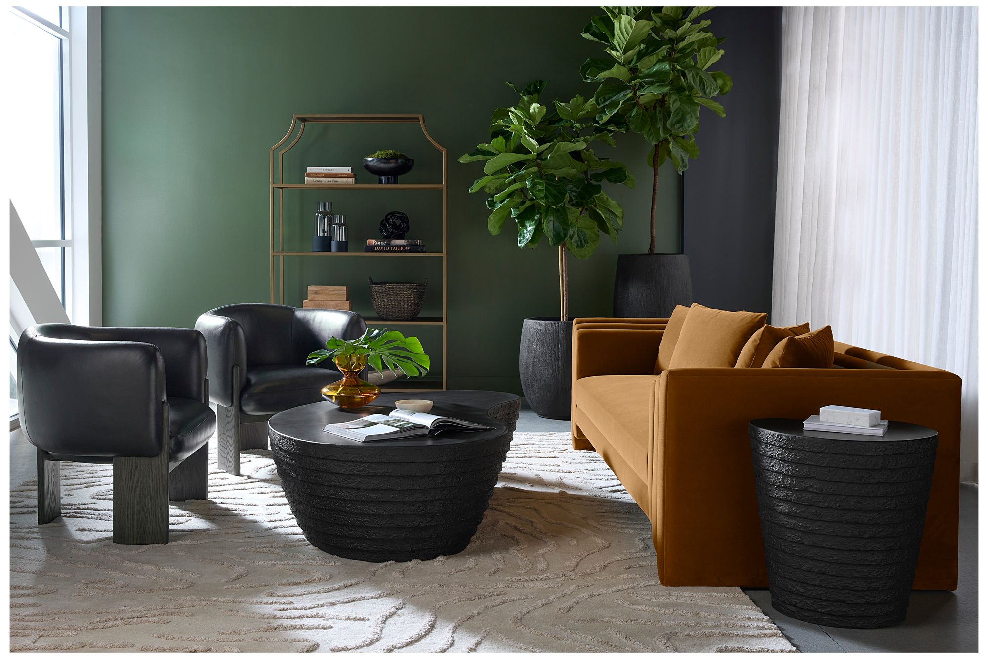 Sunpan Trine Lounge Chair Dark Brown Vintage Black Night Leather